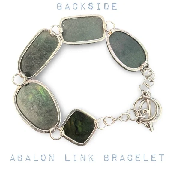 BEAUTIFUL Sterling Silver 925 Abalone Link Bracelet Adjustable - Picture 2 of 10